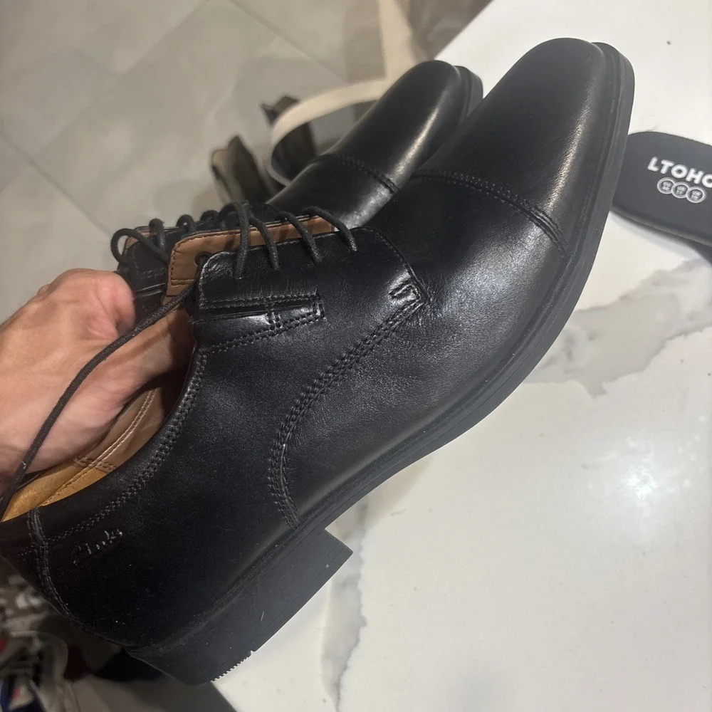 Clarks Whiddon Cap Mens Black Leather Cap Toe Oxford Dress Shoes Size 12 M